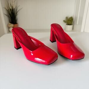 NWT Rag & Co. Red Patent Neoplast Block Heel Mules Size 7